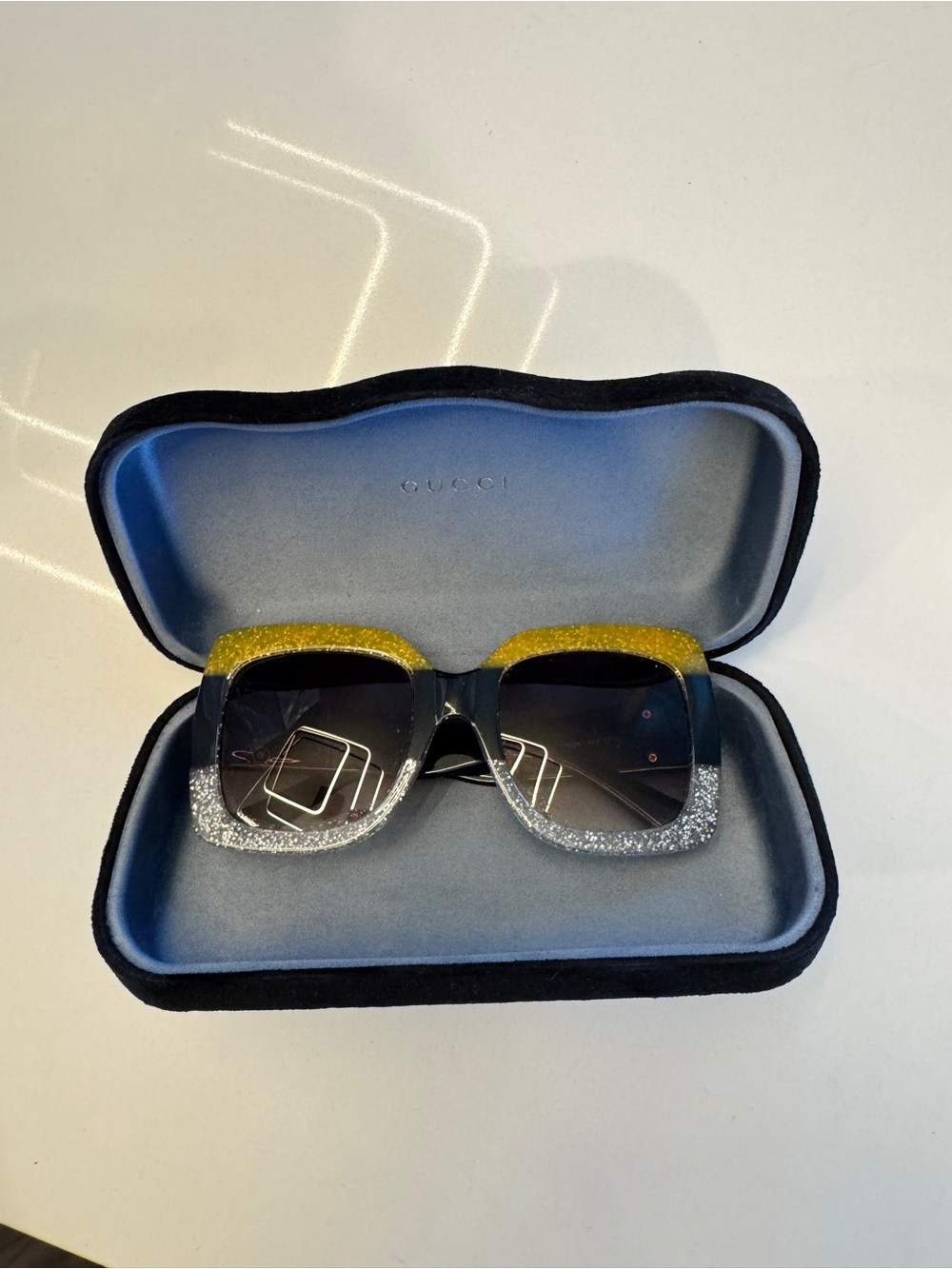 Gucci Two-Tone Glitter Square Sunglasses - Yellow & Silver Glitter